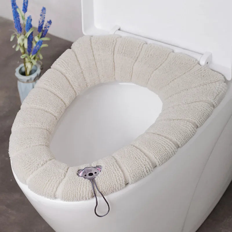 Portable Knitted Toilet Seat Cover Thick Warm Washable Universal Fit