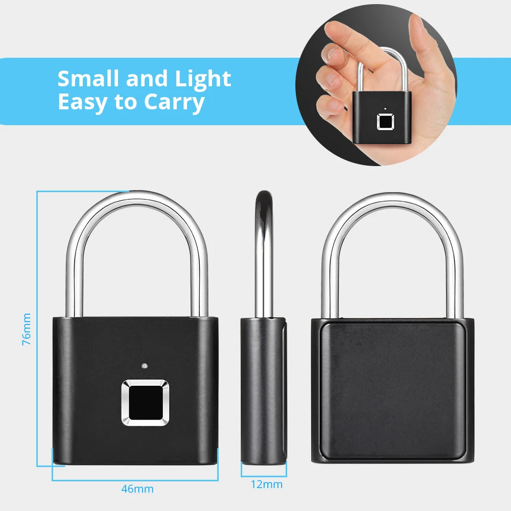 Smart Fingerprint Padlock Waterproof Keyless Rechargeable Security Lock
