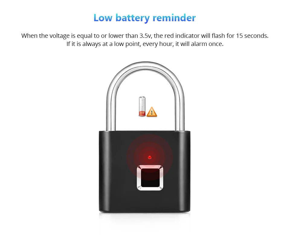 Smart Fingerprint Padlock Waterproof Keyless Rechargeable Security Lock