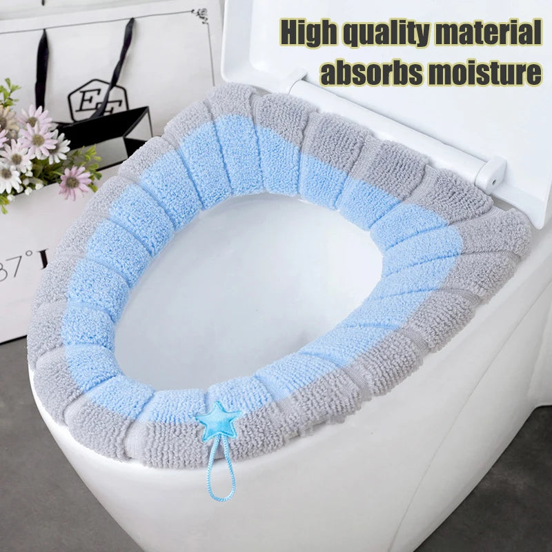 Portable Knitted Toilet Seat Cover Thick Warm Washable Universal Fit