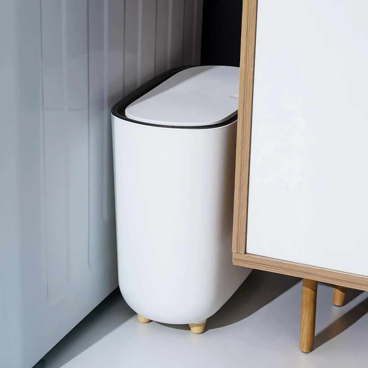 Slim Press Lid Trash Can Narrow Bathroom Gap Garbage Bin