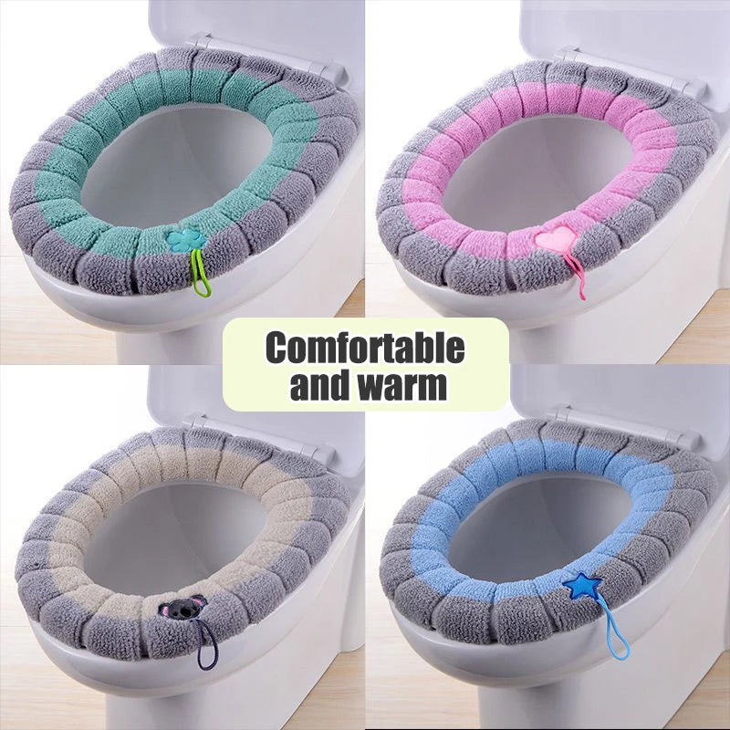 Portable Knitted Toilet Seat Cover Thick Warm Washable Universal Fit