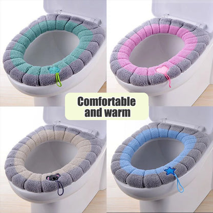 Portable Knitted Toilet Seat Cover Thick Warm Washable Universal Fit