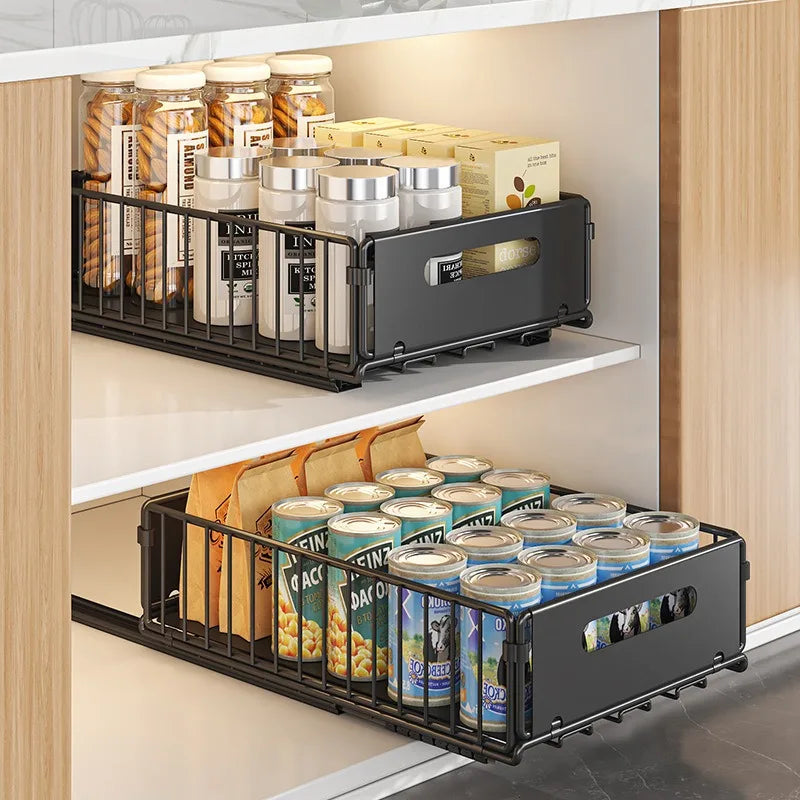 Pull-Out Kitchen Storage Rack Cabinet Organizer Basket