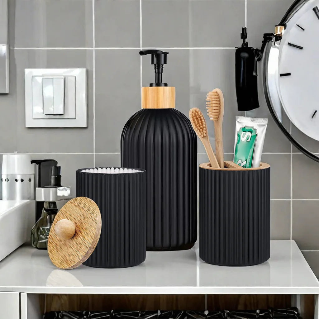 Bathroom Countertop Organizer Soap Dispenser Toothbrush Holder Storage Set Box
