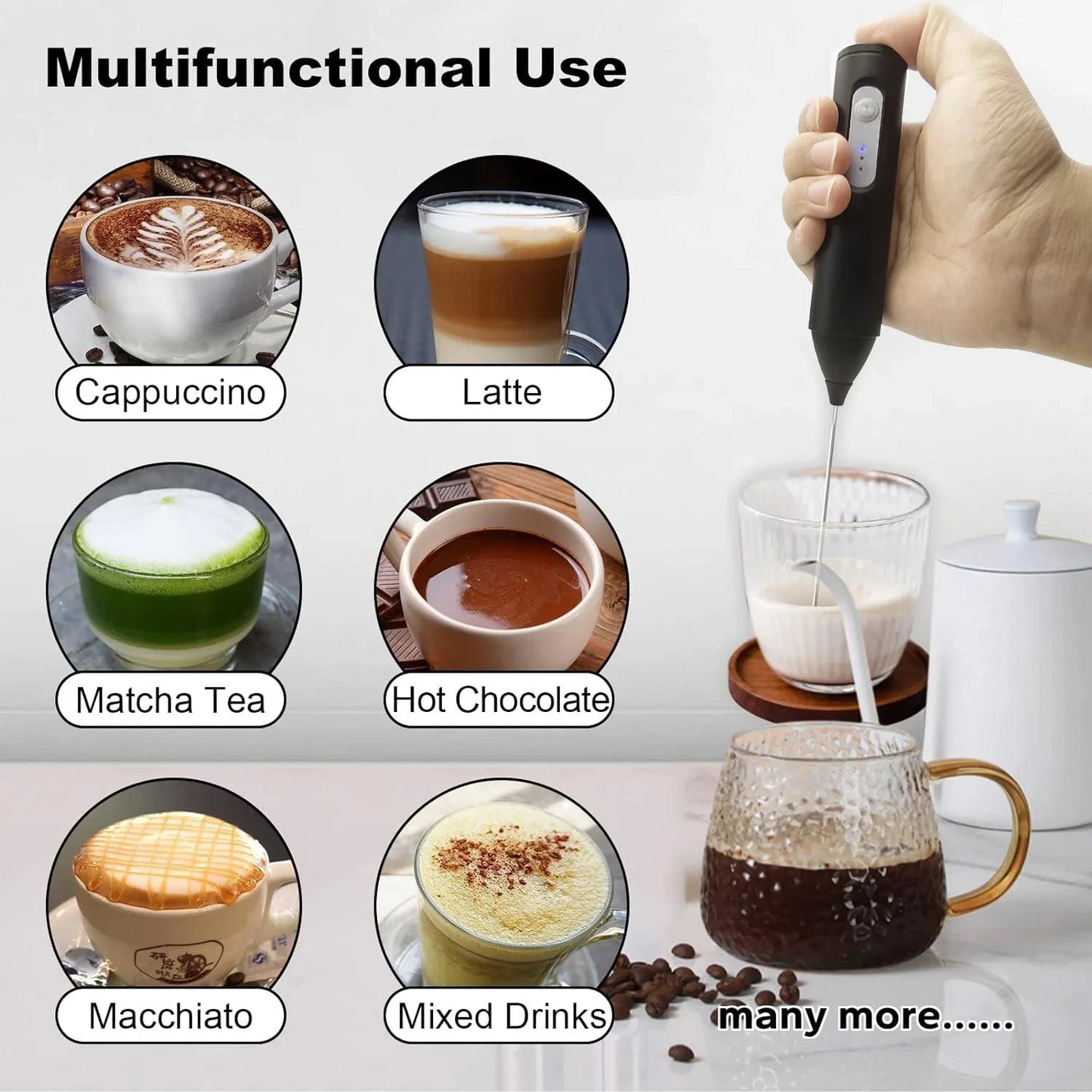 USB Rechargeable Handheld Milk Frother Mixer Blender