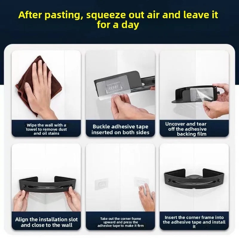 No Drill Shower Shelf Strong Adhesive Bathroom Organizer Rack Waterproof