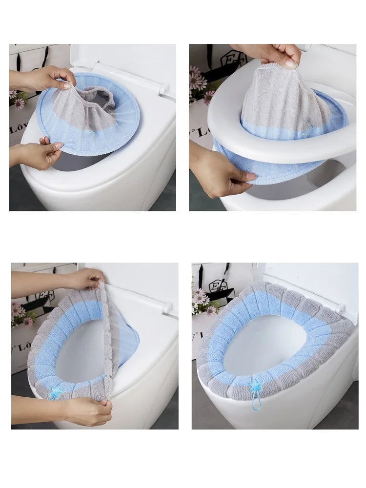Portable Knitted Toilet Seat Cover Thick Warm Washable Universal Fit