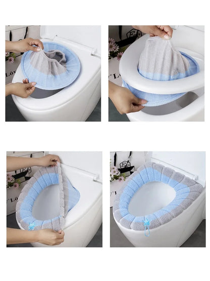 Portable Knitted Toilet Seat Cover Thick Warm Washable Universal Fit