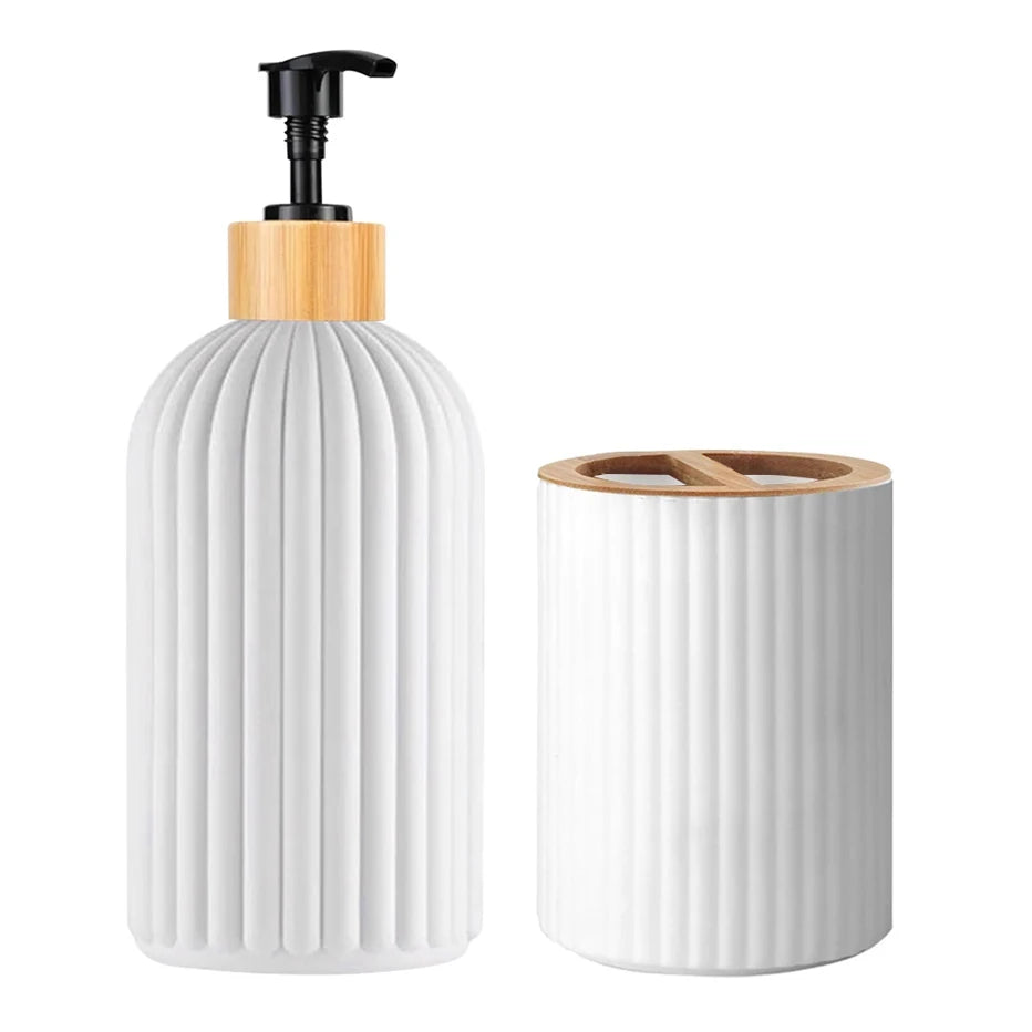Bathroom Countertop Organizer Soap Dispenser Toothbrush Holder Storage Set Box
