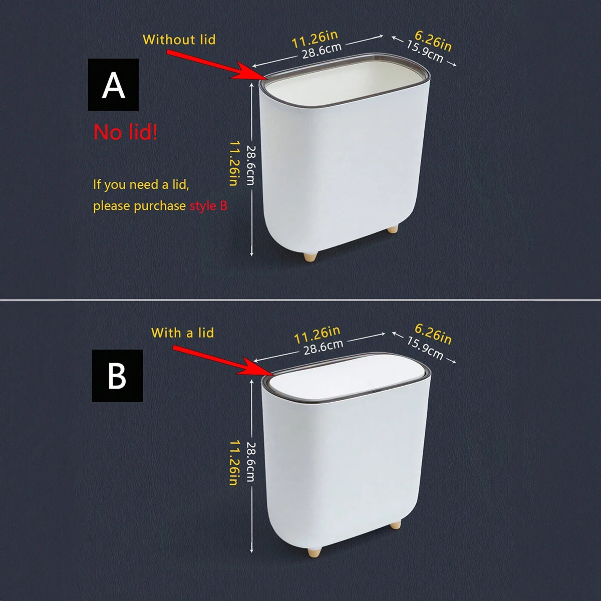 Slim Press Lid Trash Can Narrow Bathroom Gap Garbage Bin