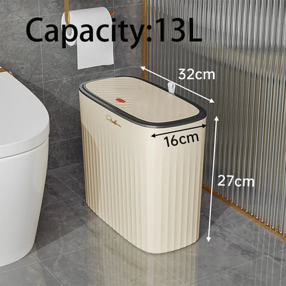 Slim Press Lid Trash Can Narrow Bathroom Gap Garbage Bin