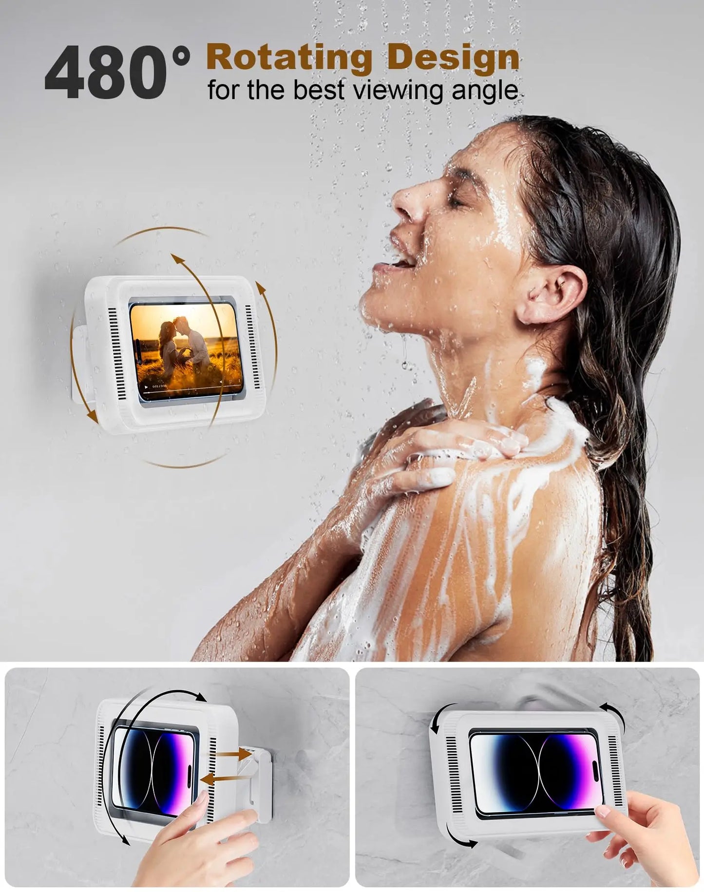 Waterproof Shower Phone Holder Rotatable Wall Mount Case