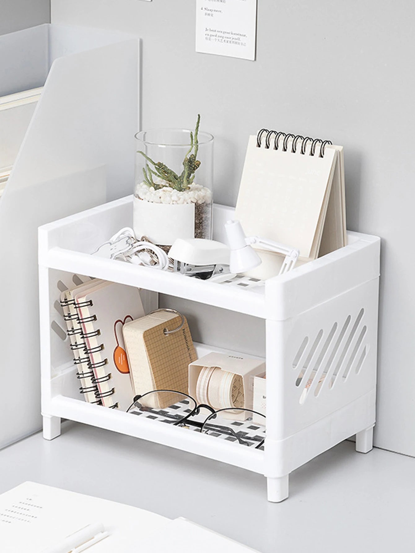 Double Layer Desktop Storage Rack Organizer Stand