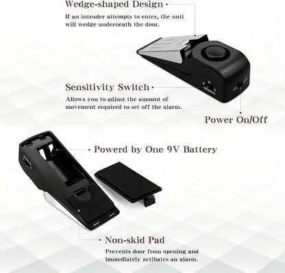 Portable Door Stop Alarm Home Security Travel Safety