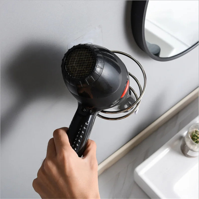 Wall Mounted Hair Dryer Holder Stainless Steel No Drill Organizer