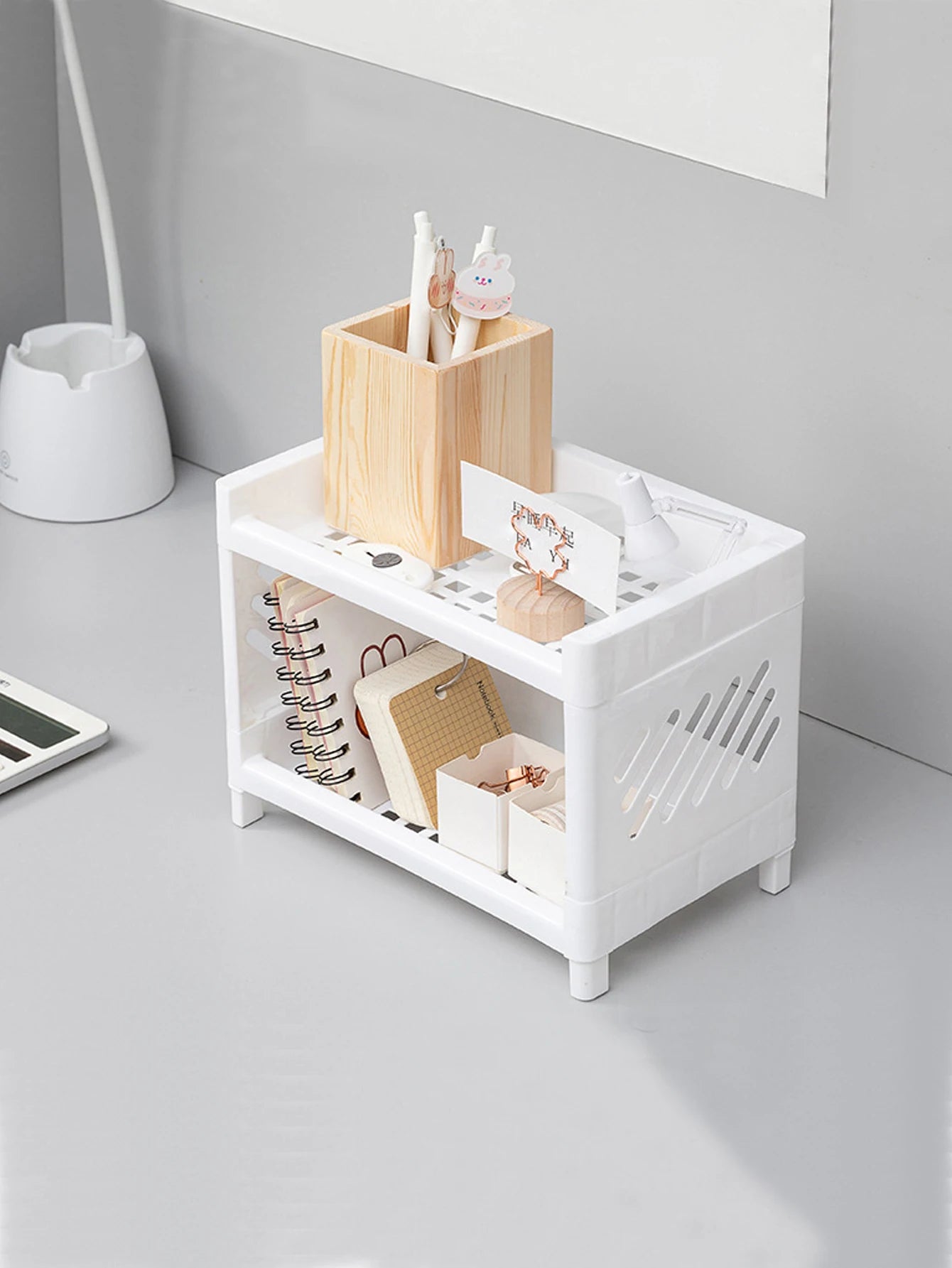 Double Layer Desktop Storage Rack Organizer Stand