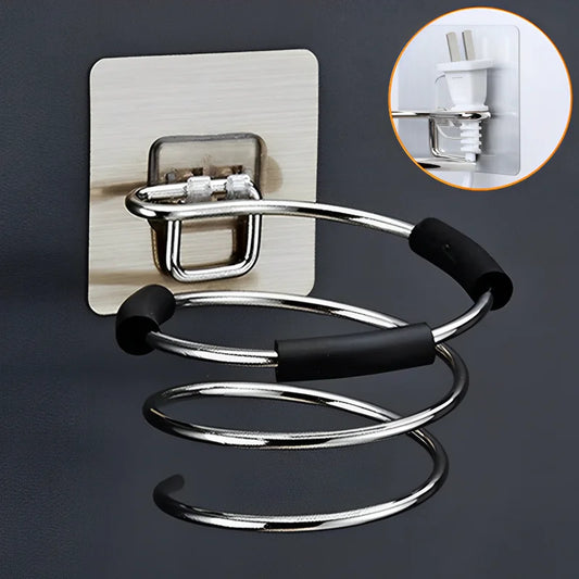 Wall Mounted Hair Dryer Holder Stainless Steel No Drill Organizer