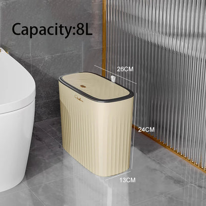 Slim Press Lid Trash Can Narrow Bathroom Gap Garbage Bin