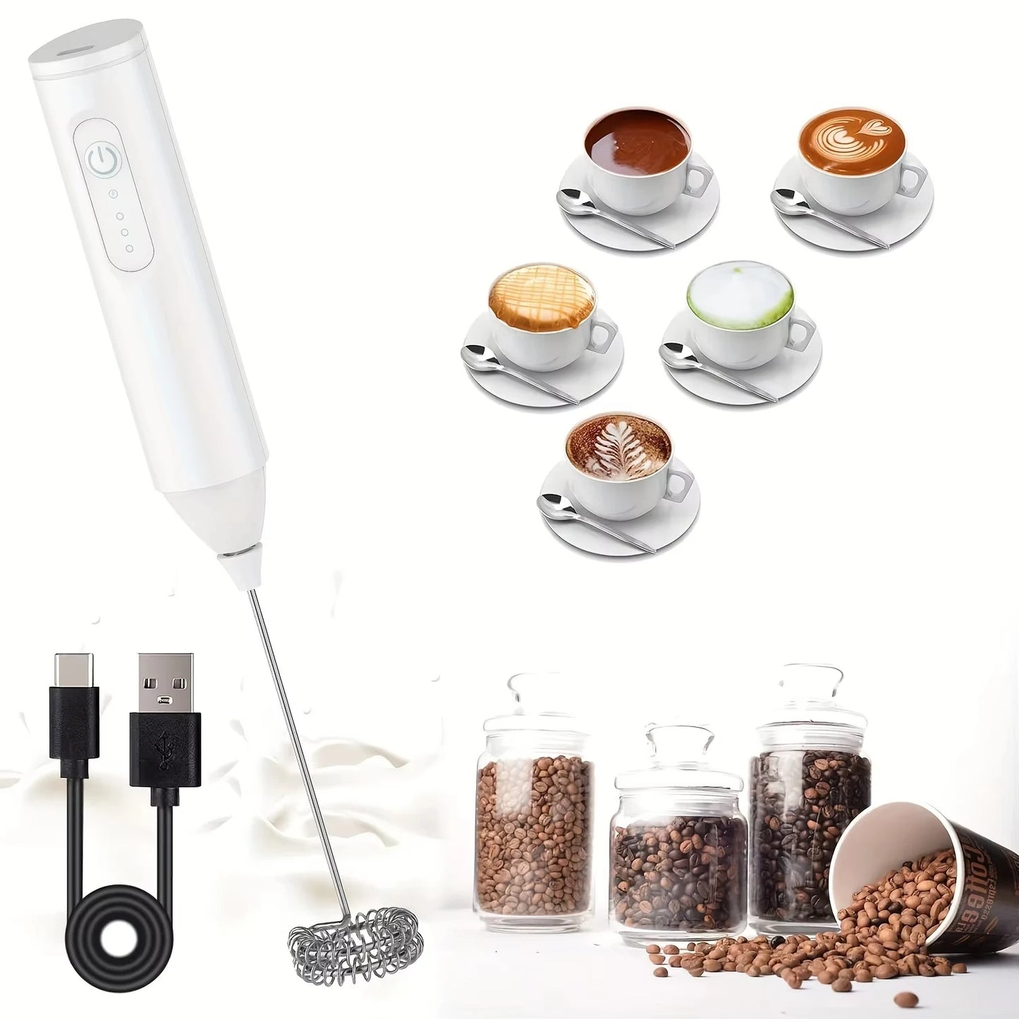 USB Rechargeable Handheld Milk Frother Mixer Blender