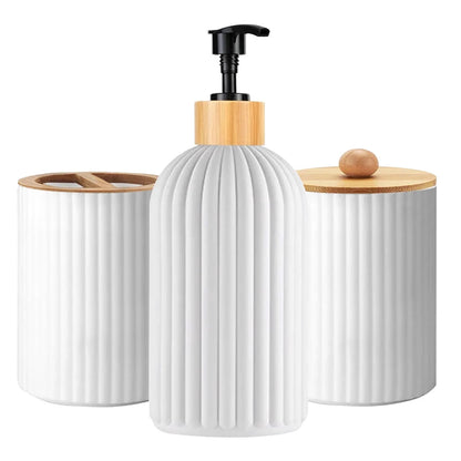 Bathroom Countertop Organizer Soap Dispenser Toothbrush Holder Storage Set Box