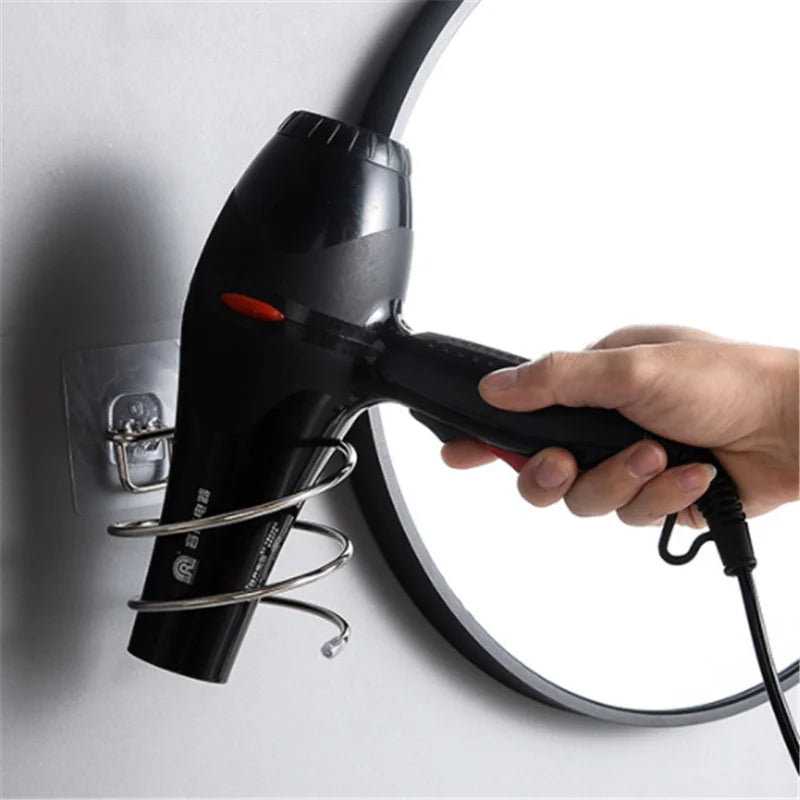 Wall Mounted Hair Dryer Holder Stainless Steel No Drill Organizer