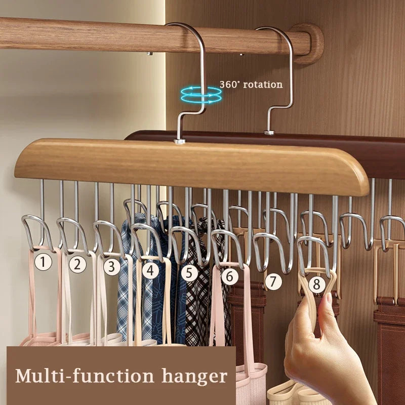 Multifunction Wooden Bra Hanger Wardrobe Organizer Rack