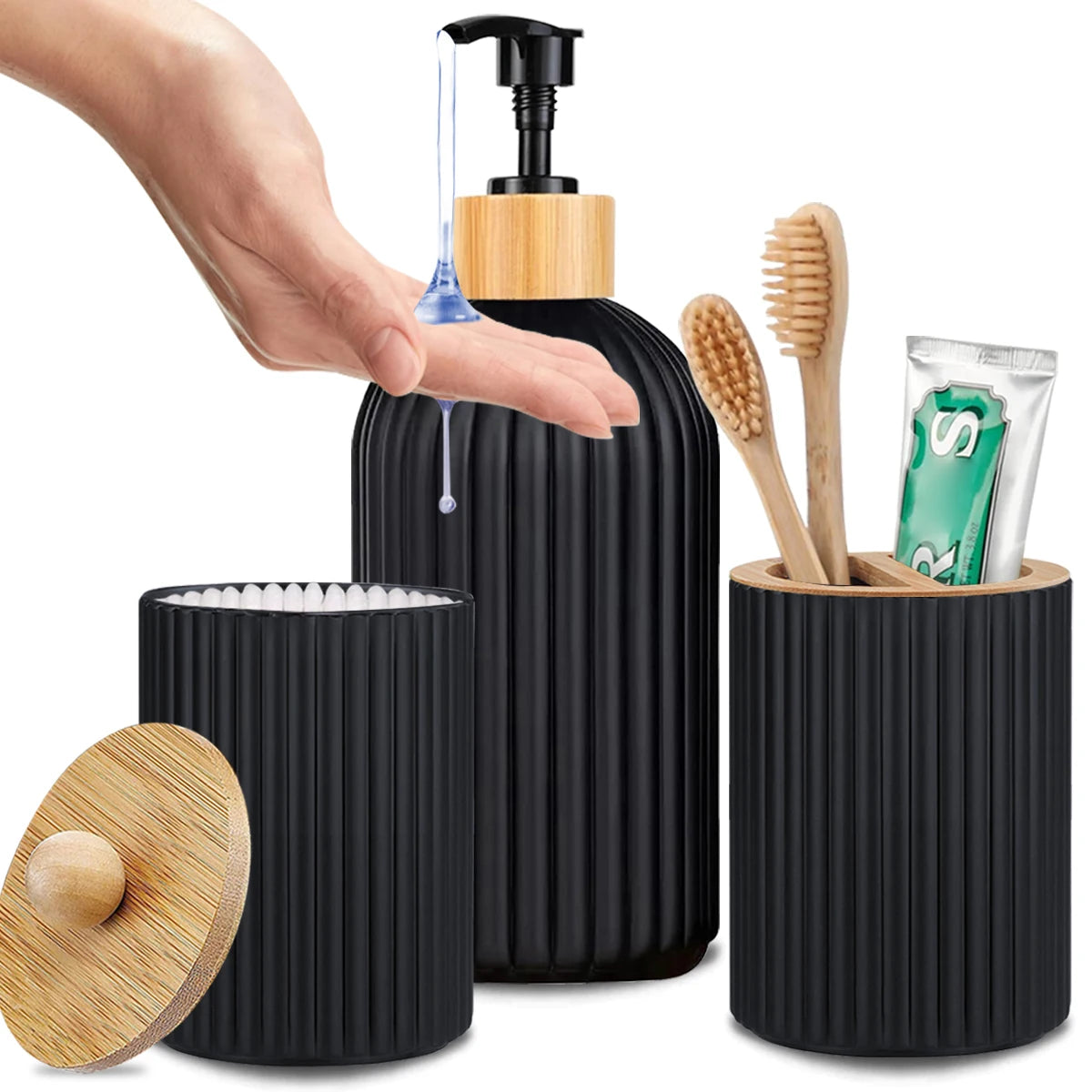 Bathroom Countertop Organizer Soap Dispenser Toothbrush Holder Storage Set Box