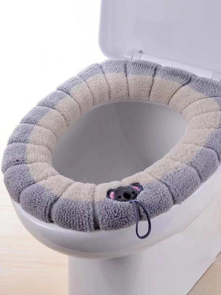 Portable Knitted Toilet Seat Cover Thick Warm Washable Universal Fit