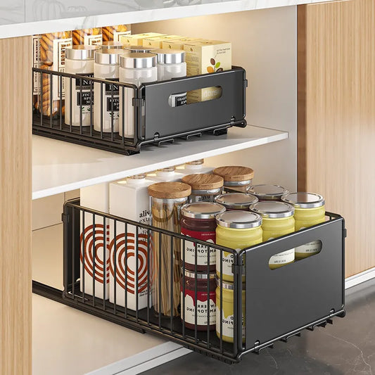 Pull-Out Kitchen Storage Rack Cabinet Organizer Basket