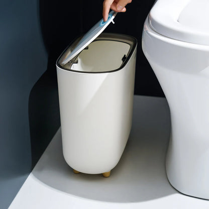 Slim Press Lid Trash Can Narrow Bathroom Gap Garbage Bin