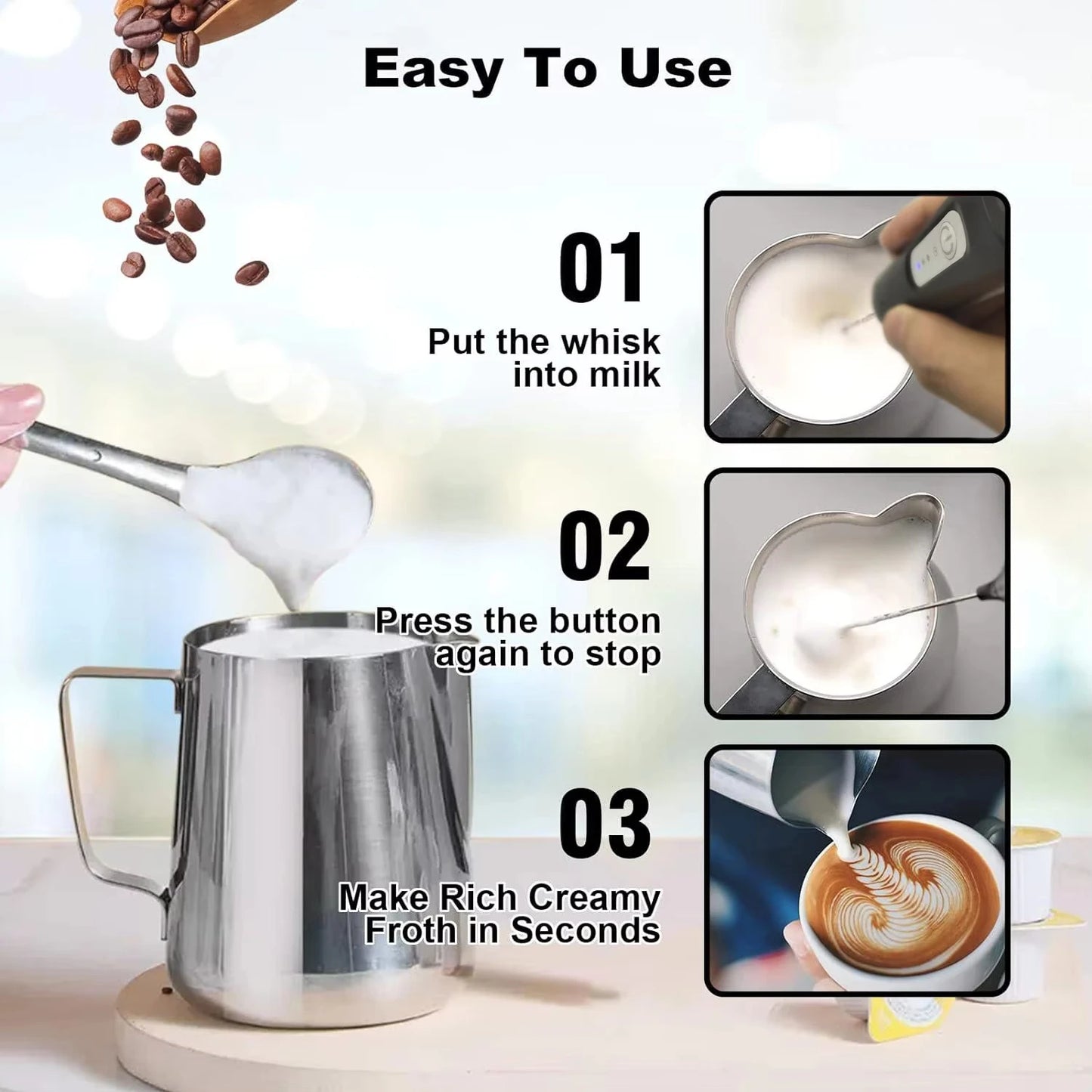 USB Rechargeable Handheld Milk Frother Mixer Blender