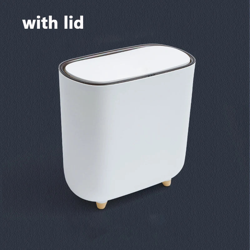 Slim Press Lid Trash Can Narrow Bathroom Gap Garbage Bin