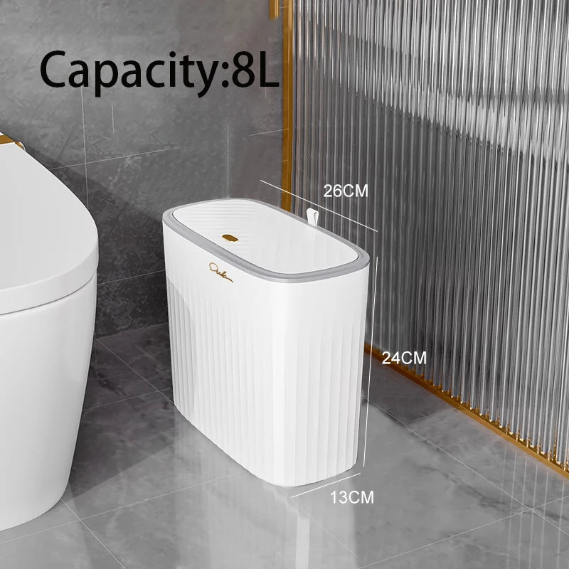 Slim Press Lid Trash Can Narrow Bathroom Gap Garbage Bin